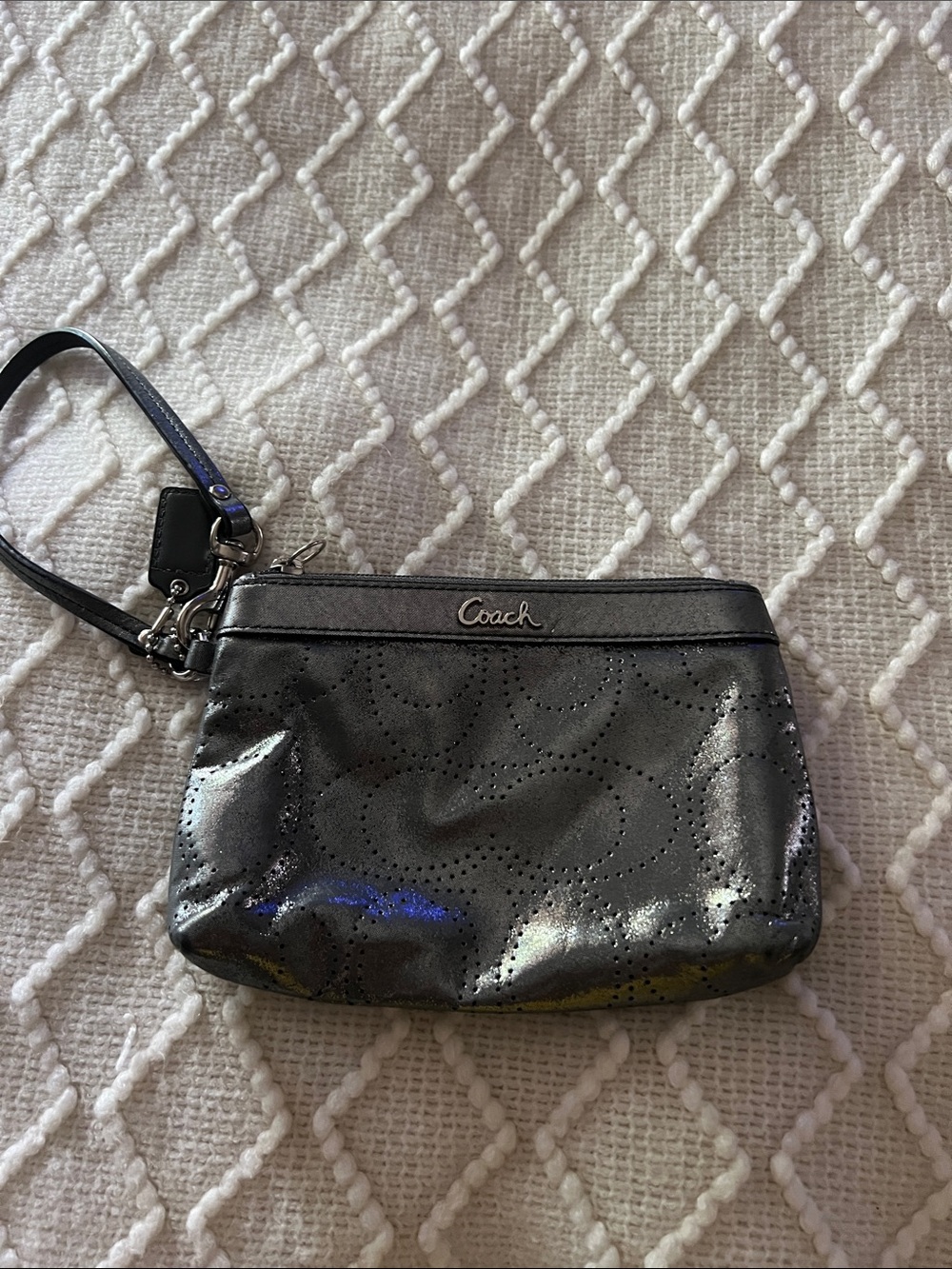 Coach Metallic Charcoal Wristlet Clutch